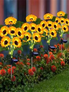 1pc/2pcs Solar Powered Sunflower LED Light - Auto On/Off, Stake Mounted Outdoor Decor, Realistic Yellow Petals And Dark Center, Suitable For Garden, Pathway, Lawn, Fence - High Quality Landscape Lighting, Path Lighting | Sunflower Light | LED Flower Light, Solar Garden Light - Yellow - View 2