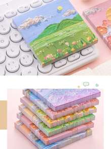 80pcs/160pcs/320pcs Landscape Oil Painting Sticky Notes, (80pcs/Pack) Random Styles, Cute Cartoon Sticky Notes For Memo, Teacher Rewards, Student Gifts, Portable High-Quality Sticky Notes For Office, Home, School, Multi-Styles, Christmas Gifts School Supplies, Back To School
