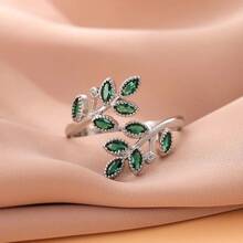 1pc High-End Copper & Cubic Zirconia Leaf Design Ring, Luxury Celebrity Style, Suitable For Women Business, College, Holiday, Party And Daily Wear (Factory Direct ) - Silver - View 12