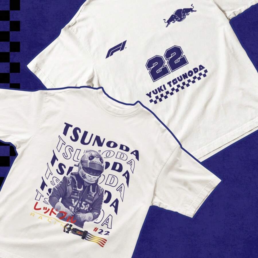 2025 Yuki Tsunoda Red Bull Driver Printed T-Shirt Unisex Cotton Shirt Top - White - View 1