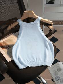 夏季新款圆领女式露背柠檬图案印花，简约时尚，适合通勤，夏季女式上衣