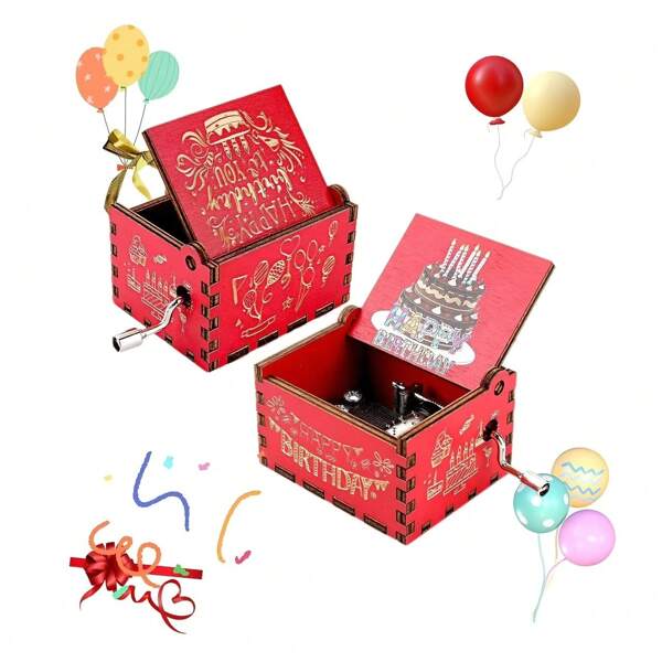 صندوق موسيقى خشبي ذو عنفة بالكتف تصميم "عيد ميلاد سعيد"، ديكور منزلي مناسب للأعياد، الأعياد، أعياد الميلاد، عيد الحب، لا يحتاج لكهرباء