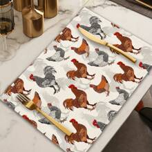 1 pieza Camino de mesa con diseño de gallo impreso, 4/6/8 piezas Manteles individuales con diseño de gallo impreso, adecuado para vacaciones, fiestas, cumpleaños, cenas, decoración de mesa de cocina y comedor, decoración del hogar y la vida en todas las estaciones