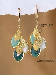 Personalized Multi Birthstone And Custom Initials Hoop Earring In Gold Color, Generations Handmade Jewelry Gift For Grandma Nana, Bohemian Earrings For Women Girls - Gold - View 1