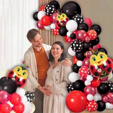 102pcs Cute Ladybug Happy Birthday Balloon Party Decoration Set - Black, Red & White Polka Dot Balloons With Ladybug Balloons, Suitable For Birthday Party, Spring Room And Garden Celebration Decoration