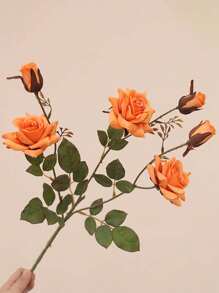 Retro Style Autumn Color Single Branch 3 Head Autumn Corner Rose Wedding Floral Arrangement Background Home Decoration Flower Arrangement Fake Flower Simulation Rose
