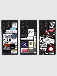 Funda de teléfono con gráfico de letra de eslogan negro, funda de teléfono con collage abstracto, avión, rayas y etiqueta gráfica negra, funda de teléfono con patrón de retazos vintage, funda de teléfono con protección de lente negra. Compatible con iPhone y Galaxy, funda de teléfono, funda compatible con iPhone 17 Pro Max, fundas, funda compatible con iPhone 13, funda compatible con iPhone 15, regalo de fiesta, versión internacional, no la versión nacional - Multicolor - Ver 2