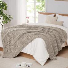 Chunky Knit Blanket - Soft Chenille Yarn Throws 40x50: Handmade Thick Cable Crochet Blanket - Large Chunky Yarn Rope Knot Throw For Couch, Sofa, Bed Home Decor - 淺亞麻色 - 查看 1