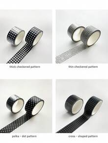1/8 卷格子和纸胶带，黑白格子胶带，经典格子装饰贴纸，适用于日记本、相册、日记本、计划本、DIY 礼品包装