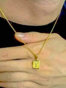 Short 925 Silver Men's Chain + Rectangular Christ Pendant Plated In 925 Silver - Vàng - Xem 1