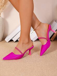 Women's Rose Red 2-Way Wear Closed Toe High Heels 7cm, Black Pointed Toe Kitten Heel Sandals, Stretchy Strap Goddess Stilettos