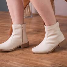 Women's Short Boot Country Low Heel Side Zipper Comfortable And Fashionable - Rượu sâm banh - Xem 1