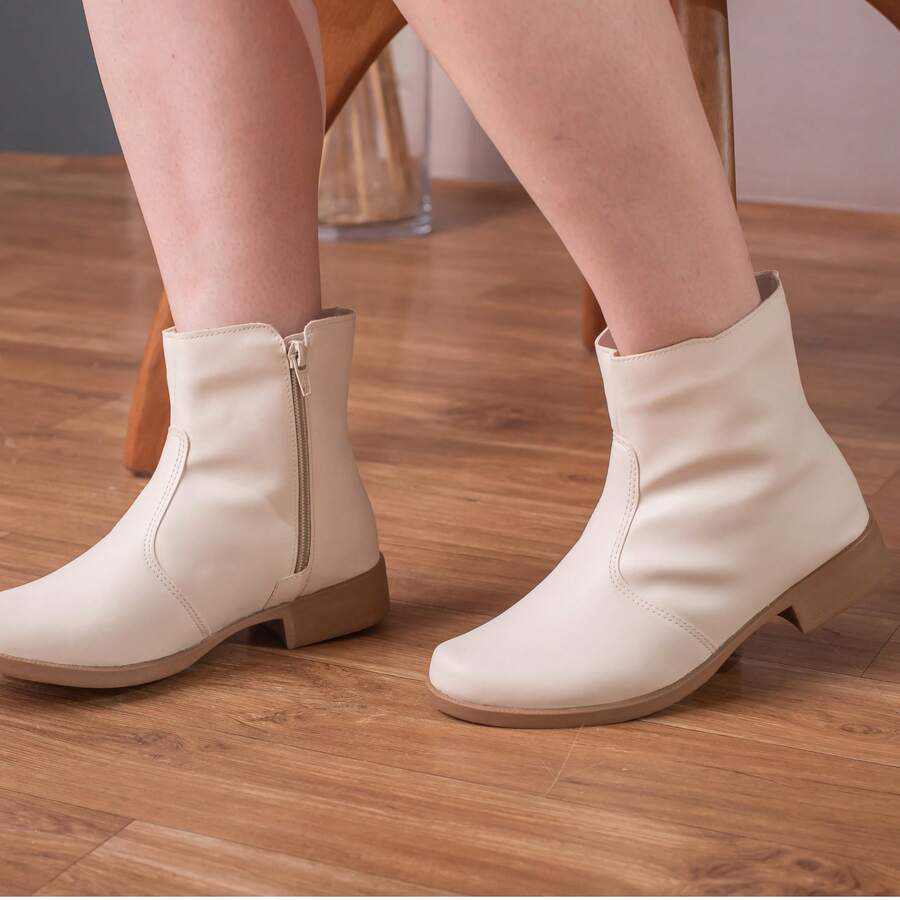 Women's Short Boot Country Low Heel Side Zipper Comfortable And Fashionable - Rượu sâm banh - Xem 1