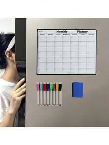 1pc Magnetic Refrigerator Dry Erase Calendar - Monthly/Weekly Meal Planner With Strong Magnetic Backing And Reusable Whiteboard Surface, Home Organization Kitchen Schedule - Multicolor - View 3