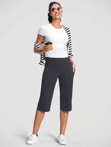 Women's Yoga Capri Pants Straight Leg High Waisted Stretchy Athletic Capris Pants With 3 Pockets For Workout Casual - Màu xám đen - Xem 4
