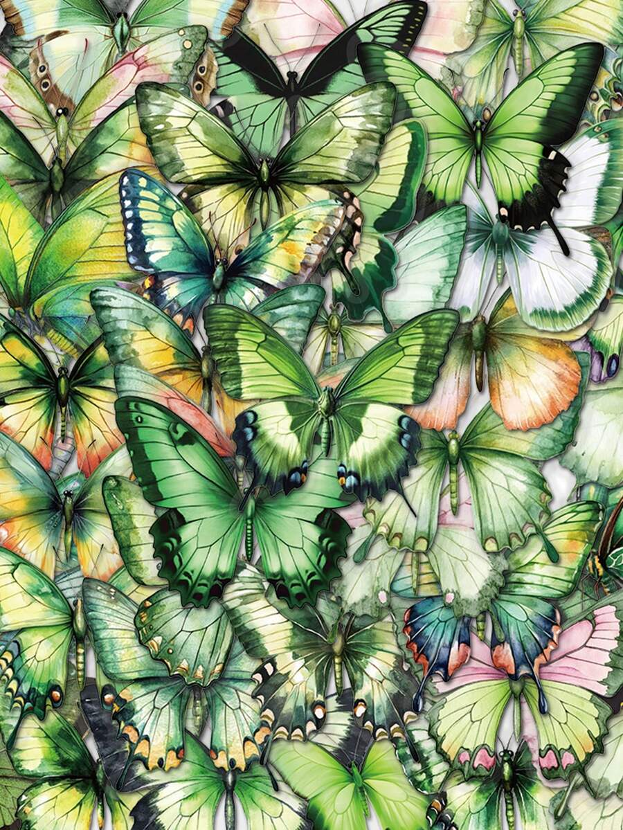 SCXXBSW 50pcs Green Butterfly Cartoon Graffiti Stickers Decorative Water Cups Notebook Luggage Double Transparent Waterproof Stickers