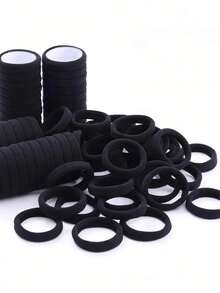 100 条/包彩色加厚 5 厘米弹性发带，适合浓密、厚实的头发，女士和女孩的无缝发饰，中性色马尾辫固定器发圈 - 彩色 - 查看 13