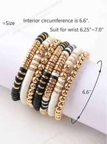 Pulseiras de sete peças de contas de argila para mulheres, estilo boêmio, empilhável, com disco de vinil, contas elásticas, camadas elásticas, pulseiras da amizade, joias boho