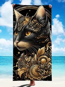 Toalla de playa ultrasuave de microfibra, absorbente de agua y de secado rápido de 250 g/m² con patrones de flamenco tropical, gato negro, leopardo, tigre, caballo salvaje y diseños de cómics de dibujos animados para playa, yoga, natación, camping, viaje, 70 x 140 cm / 90 x 180 cm. Esenciales de playa para verano, vacaciones y decoración de baño