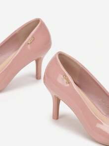 Tacones de punta almendrada de piel patentada, unicolor, minimalistas y prácticos de múltiples usos - Rosa - Ver 4