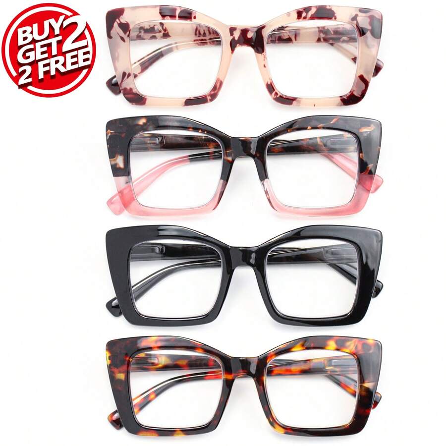 4pcs Big Frame Fashion Leopard Print Reading Glasses, Gradient Lenses Comfortable Presbyopic Glasses With Quality Spring Hinges - Multicolor - View 1