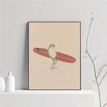 1 件/3 件墙面艺术海报可选相框/带框现代复古卡通冲浪动物冲浪树懒青蛙浣熊斑马海报高清海报房间酒吧咖啡厅装饰艺术墙壁绘画图片 - 彩色 - 查看 11