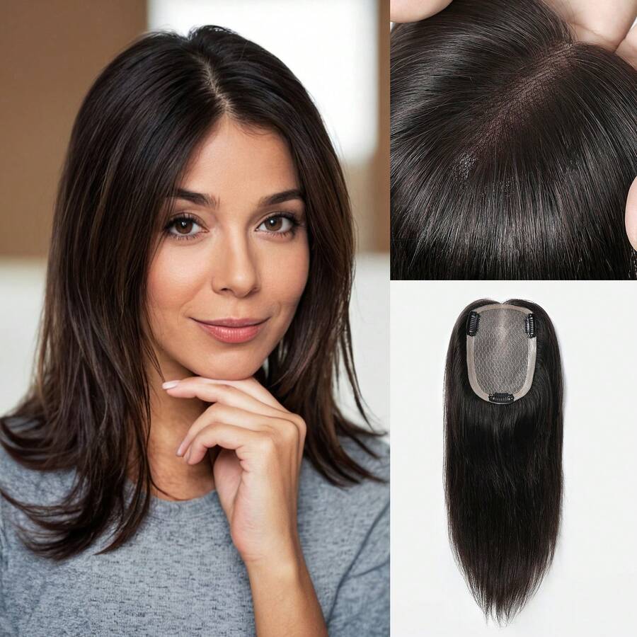 Human Hair Toppers For Women Real Human Hair Mono Top Hair Pieces For Thinning Hair Upgrade 8*12 Cm Top Silk Lace Base Clip In Extensions