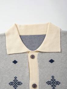 Herren Vintage Lässig Loose Jacquard Polokragen Kurzarm Strick Cardigan Top, Frühling/Sommer - Aprikosenfarben - Übersicht 5
