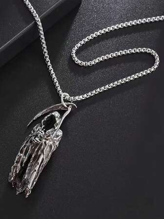 1pc Gothic Vintage Ghost & Devil Pendant Necklace, Suitable For Men To Wear On Halloween