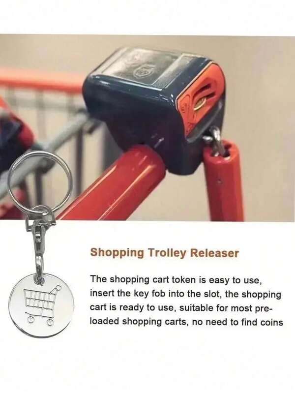 5pcs Shopping Cart Token Supermarket Trolley, Metal Stainless Steel Keychain, Key Ring Decorative Trolley Unlock Key, Key Ring Accessories