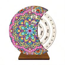 SNA Nouveau style 2025 Peinture de diamant en forme spéciale en bois Calendrier perpétuel lunaire DIY Décoration de bureau rotative faite main pour débutants Cadeau d'artisanat