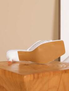 Women's Rhinestone Lace Wedge High Heels, 2025 New Style Ladies High Heel Sandals - White - View 5