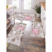 One Pink Coffee Cup Pattern Printed Kitchen Floor Mat, Plush Soft Anti-Slip Absorbent Mat Suitable For Home Kitchen Restaurant Living Room ,Room Decor