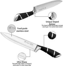 Kitchen Knife Set, 9-Pieces  Sharp Non-Stick Coated Chef Knives Block Set,Stainless Steel Knife Set For Kitchen With Sharpener For Cutting Slicing Dicing Chopping