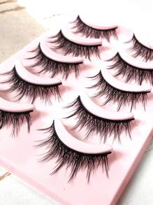 5 pares/caja de pestañas postizas mini diablo de malla ligera estilo Lolita, pestañas postizas de tira completa con diseño de anime de rizo denso estilo europeo, puntas negras pequeñas de estilo japonés Kawaii