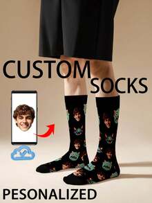 1 Pair Of Customized Crew Socks,Custom Face Socks, Couple Socks,Custom Photo Sock, Custom Printed Socks, Personalized Funny Face Socks, Custom Picture Socks, Put Any Face On The Socks, Anniversary Gift, Valentine Gift, Birthday Gift - Multicolor - View 9