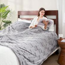 Checkered White Faux Rabbit Fur Throw Blanket, Soft Fuzzy Fluffy Minky Cream Furry Blankets For Couch, Bed (50 * 60 Inches Ivory) - 灰色 - 查看 4