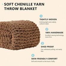 Chunky Knit Blanket - Soft Chenille Yarn Throws 40x50: Handmade Thick Cable Crochet Blanket - Large Chunky Yarn Rope Knot Throw For Couch, Sofa, Bed Home Decor - 棕色 - 查看 2