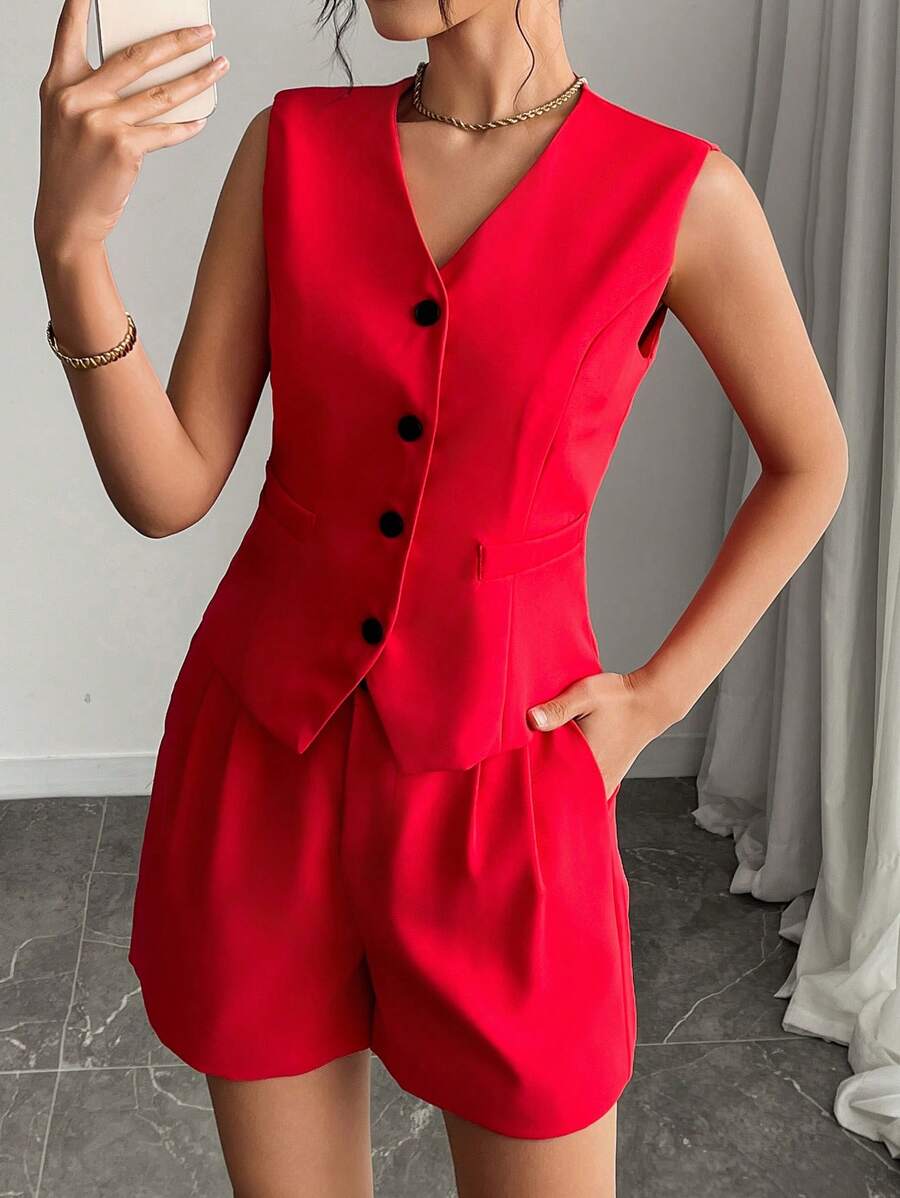 Neuer modischer eleganter legerer Büro-Blazer, Weste & Shorts Anzugset