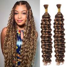 Human Braiding Hair For Boho Braids 4/27 Highlight Ombre Deep Wave Bulk Human Hair 110g 26 Inch Curly Wave Honey Blonde Human Hair Extensions No Weft 2 Bundles/Pack - SP4/27 - 查看 2