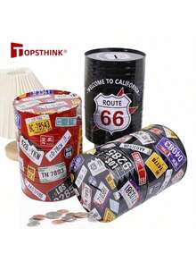 1pc Extra Large European & American Style Round Piggy Bank, Cartoon Design High Capacity Coin Storage Box, USD, EUR, AUD, KRW, CAD Personalized Graffiti Money Jar, SAR, TMT, EGP, CHF Big Drum Shape Coin Bank, Graffiti Oil Drum Decor (Random Size) - Multicolor - View 8