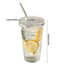 1pc Vertical Striped Transparent Cup With Lid And Straw, For Home Use