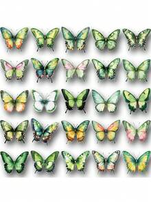 SCXXBSW 50pcs Green Butterfly Cartoon Graffiti Stickers Decorative Water Cups Notebook Luggage Double Transparent Waterproof Stickers - Multicolor - View 11