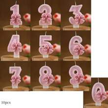 1pc/10pcs Pink Bow C Hildren's Birthday Candles 0-9 Number Birthday Candles For G Irls Year Cake Topper Decoration