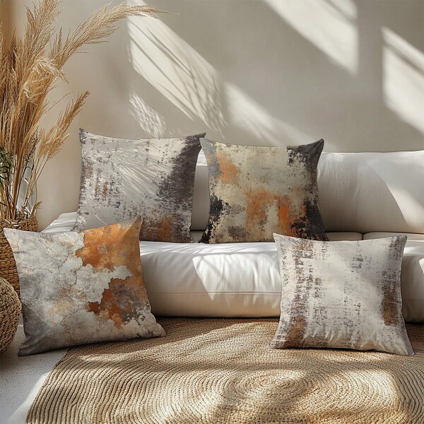 4 قطع طقم غطاء وسادة ديكوري بنمط هندسي بسيط ذو ملمس خشن، مطبوع على أحد الوجوه من المخمل، 45*45 سم، كغلاف وسادة لأريكة قماش حديثة ديكور المنزل، هدايا