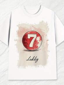 [Retro Charm] Men's Vintage Number 7 Lucky Graphic T-Shirt, 100% Cotton, Casual Crew Neck Tee, Short Sleeve, Regular Fit, Knit Fabric, All-Season, 180g - Perfect For Weekend Casual Wear-Holiday Gift
