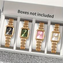 Elegant Quartz Women's Watch With Golden-Tone Bracelet - Square Metallic Dial | Multi-Color Options | Mother's Day/Gift For Her - Vàng Xanh - Xem 3
