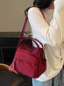 2025 春夏新款轻质帆布女士斜挎包，休闲百搭多口袋手提包，拉链开合时尚手提包适合日常使用、购物、携带手机，学院风 - 彩色 - 查看 9