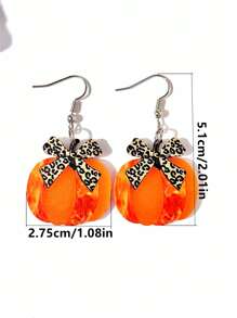 1 Pair Charming Leopard Bow Ribbon & Pumpkin Acrylic Drop Earrings, Perfect Thanksgiving Gift, Cute Holiday Style For Daily Wear, Women