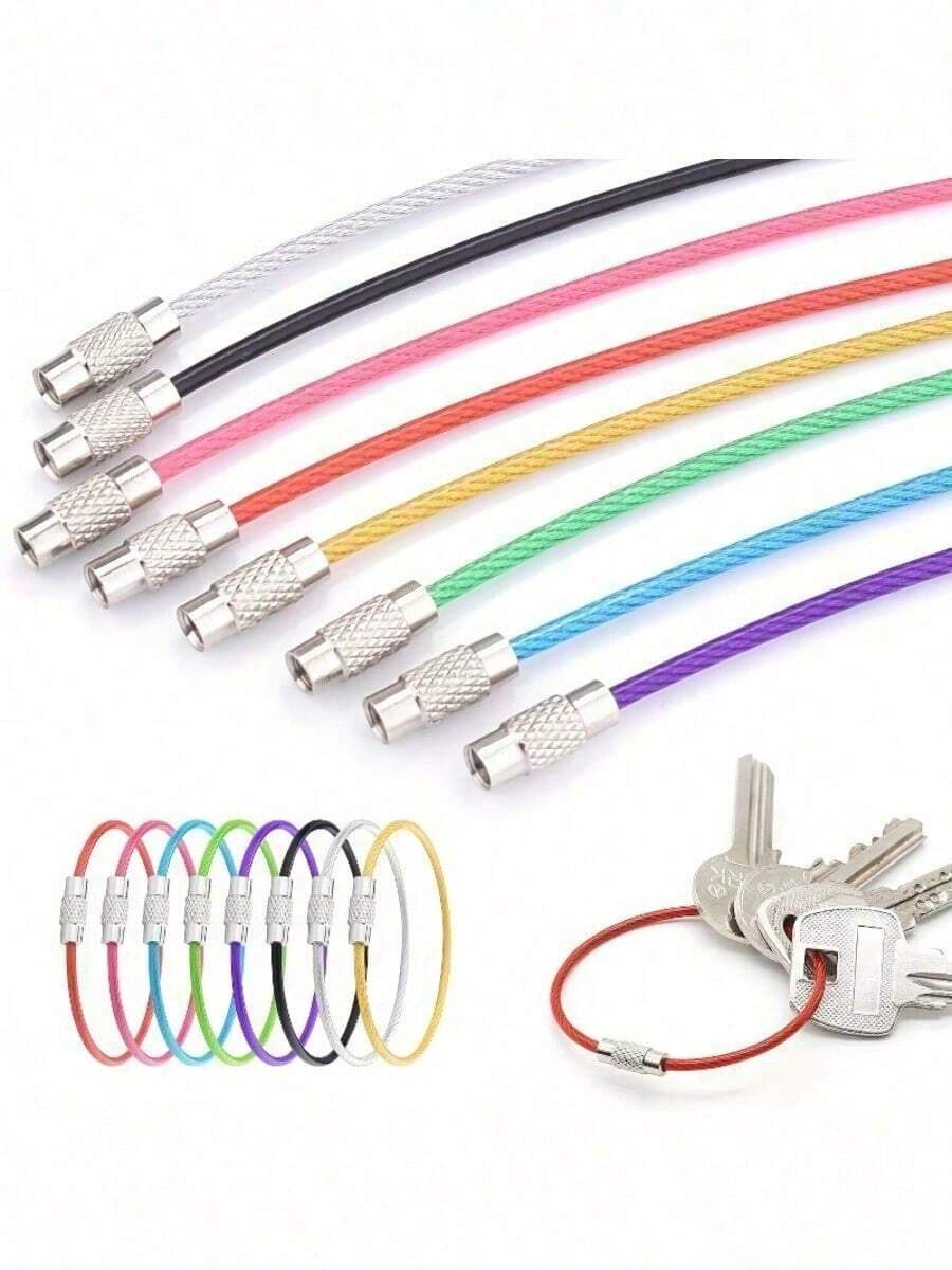 1 Colored Stainless Steel Keyring With Reel - Multi-Colored, Durable And Stylish, Suitable For Daily Use, Portable Key Accessories | Colored Keychains | Durable Key Chains, Cute Keychains, Keychain Ring Sets - Random Color - View 1